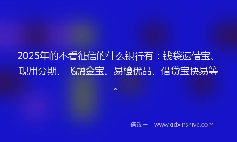 2025年的不看征信的什么银行有：钱袋速借宝、现用分期、飞融金宝、易橙优品、借贷宝快易等。