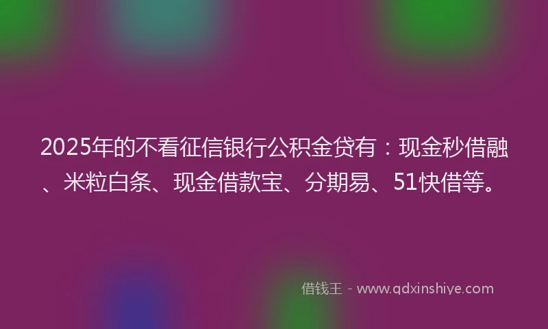 2025年的不看征信银行公积金贷有：现金秒借融、米粒白条、现金借款宝、分期易、51快借等。