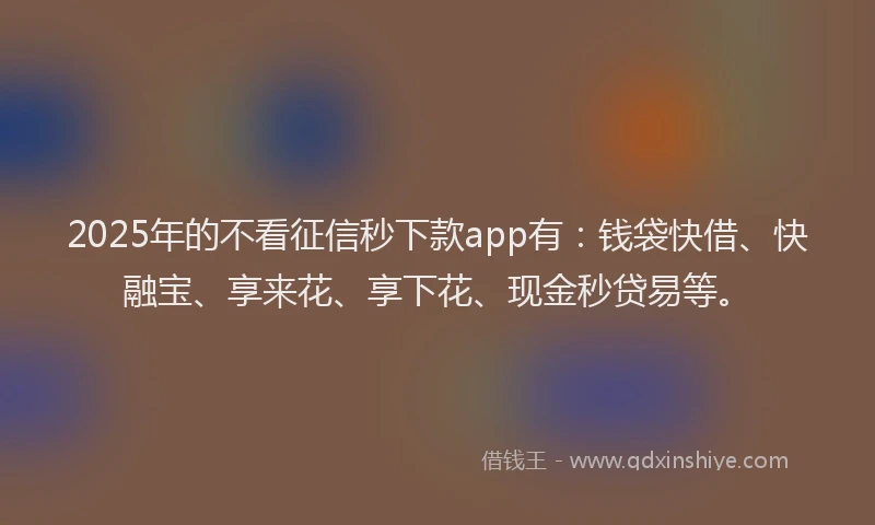 2025年的不看征信秒下款app有：钱袋快借、快融宝、享来花、享下花、现金秒贷易等。