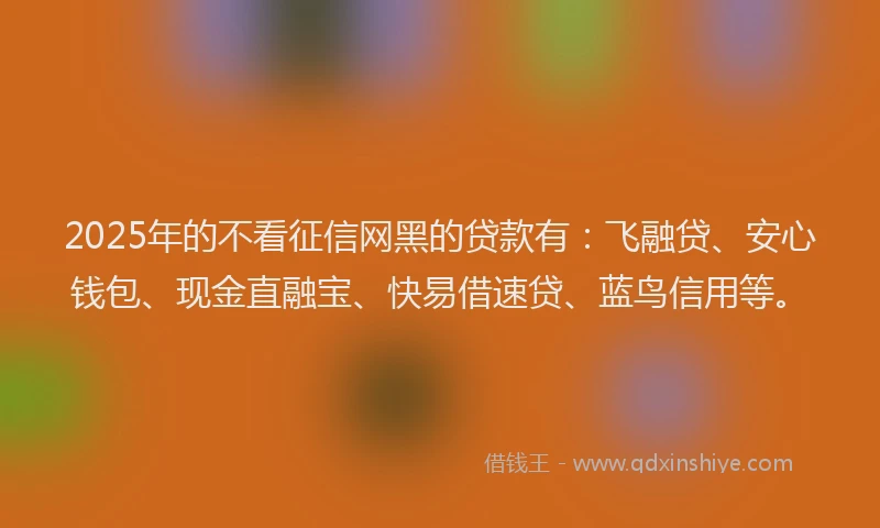 2025年的不看征信网黑的贷款有:飞融贷、安心钱包、现金直融宝、快易借速贷、蓝鸟信用等。