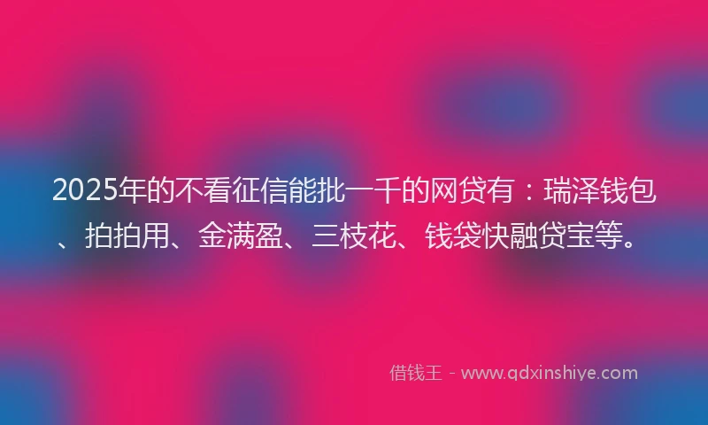 2025年的不看征信能批一千的网贷有：瑞泽钱包、拍拍用、金满盈、三枝花、钱袋快融贷宝等。
