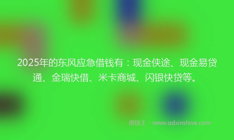 2025年的东风应急借钱有：现金侠途、现金易贷通、金瑞快借、米卡商城、闪银快贷等。