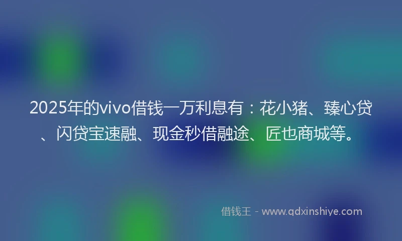 2025年的vivo借钱一万利息有：花小猪、臻心贷、闪贷宝速融、现金秒借融途、匠也商城等。