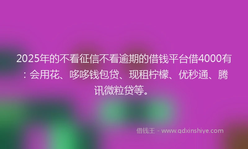 2025年的不看征信不看逾期的借钱平台借4000有：会用花、哆哆钱包贷、现租柠檬、优秒通、腾讯微粒贷等。