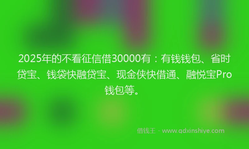 2025年的不看征信借30000有：有钱钱包、省时贷宝、钱袋快融贷宝、现金侠快借通、融悦宝Pro钱包等。