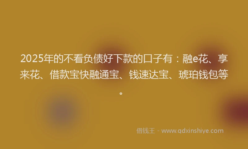 2025年的不看负债好下款的口子有：融e花、享来花、借款宝快融通宝、钱速达宝、琥珀钱包等。