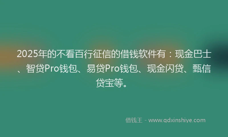 2025年的不看百行征信的借钱软件有：现金巴士、智贷Pro钱包、易贷Pro钱包、现金闪贷、甄信贷宝等。