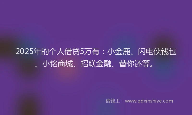 2025年的个人借贷5万有：小金鹿、闪电侠钱包、小铭商城、招联金融、替你还等。