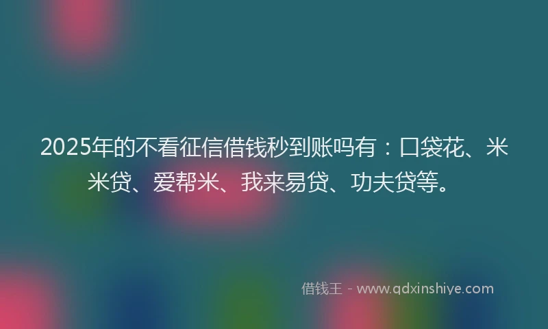 2025年的不看征信借钱秒到账吗有：口袋花、米米贷、爱帮米、我来易贷、功夫贷等。