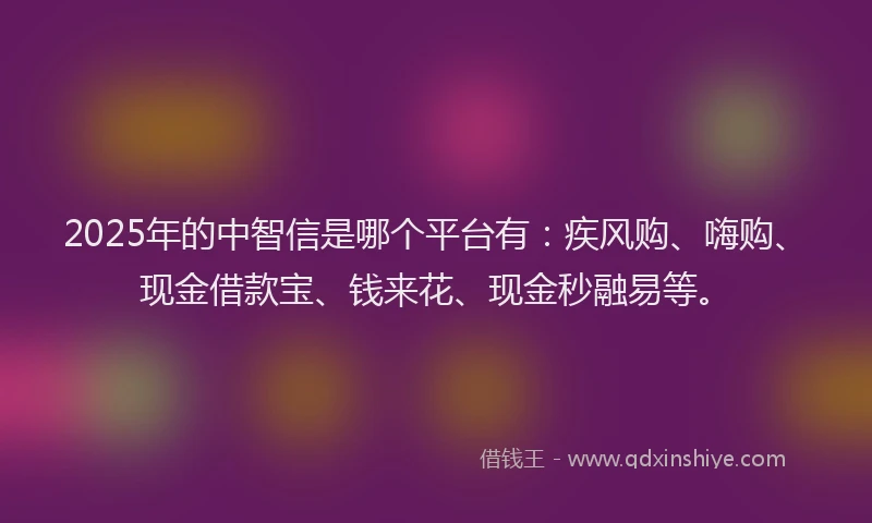2025年的中智信是哪个平台有：疾风购、嗨购、现金借款宝、钱来花、现金秒融易等。
