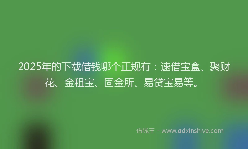 2025年的下载借钱哪个正规有：速借宝盒、聚财花、金租宝、固金所、易贷宝易等。