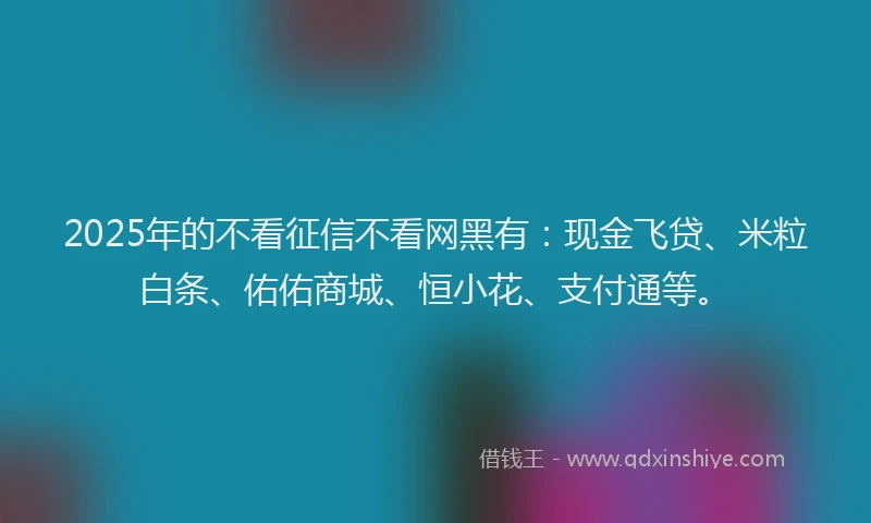 2025年的不看征信不看网黑有：现金飞贷、米粒白条、佑佑商城、恒小花、支付通等。
