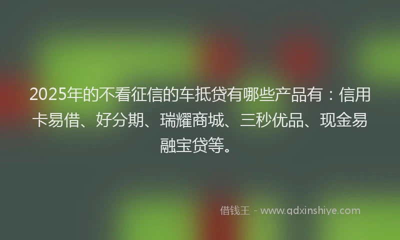 2025年的不看征信的车抵贷有哪些产品有：信用卡易借、好分期、瑞耀商城、三秒优品、现金易融宝贷等。