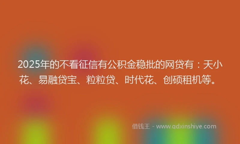 2025年的不看征信有公积金稳批的网贷有：天小花、易融贷宝、粒粒贷、时代花、创硕租机等。