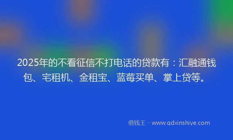 2025年的不看征信不打电话的贷款有：汇融通钱包、宅租机、金租宝、蓝莓买单、掌上贷等。