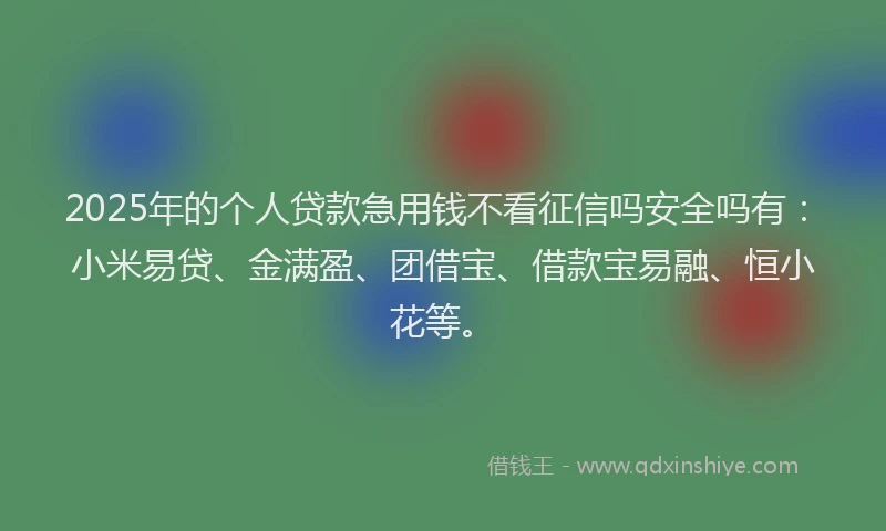 2025年的个人贷款急用钱不看征信吗安全吗有：小米易贷、金满盈、团借宝、借款宝易融、恒小花等。