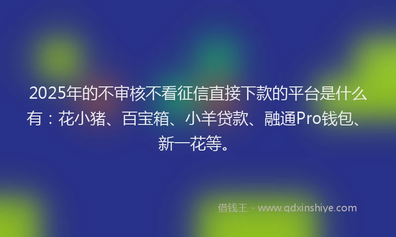 2025年的不审核不看征信直接下款的平台是什么有：花小猪、百宝箱、小羊贷款、融通Pro钱包、新一花等。