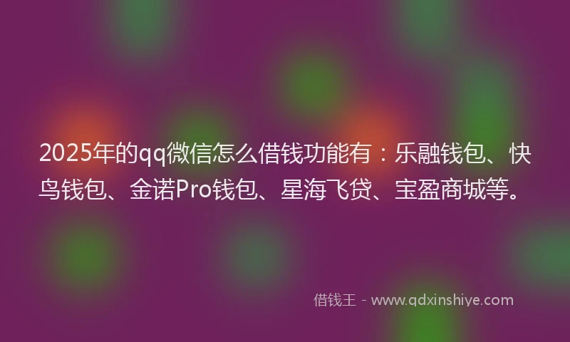 2025年的qq微信怎么借钱功能有：乐融钱包、快鸟钱包、金诺Pro钱包、星海飞贷、宝盈商城等。