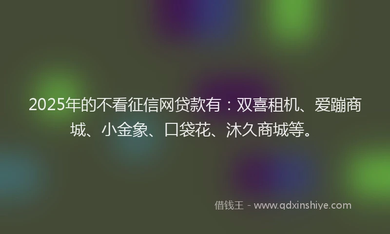 2025年的不看征信网贷款有:双喜租机、爱蹦商城、小金象、口袋花、沐久商城等。
