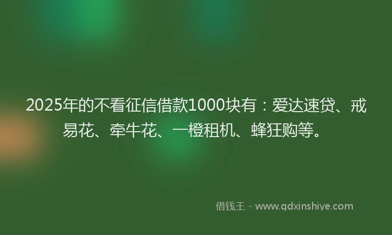 2025年的不看征信借款1000块有：爱达速贷、戒易花、牵牛花、一橙租机、蜂狂购等。