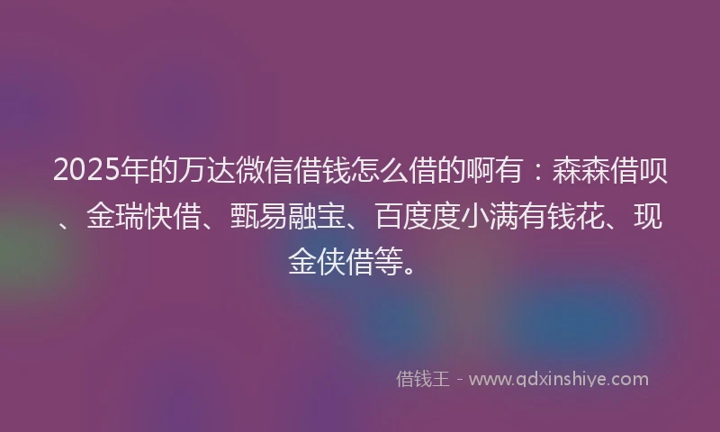 2025年的万达微信借钱怎么借的啊有：森森借呗、金瑞快借、甄易融宝、百度度小满有钱花、现金侠借等。
