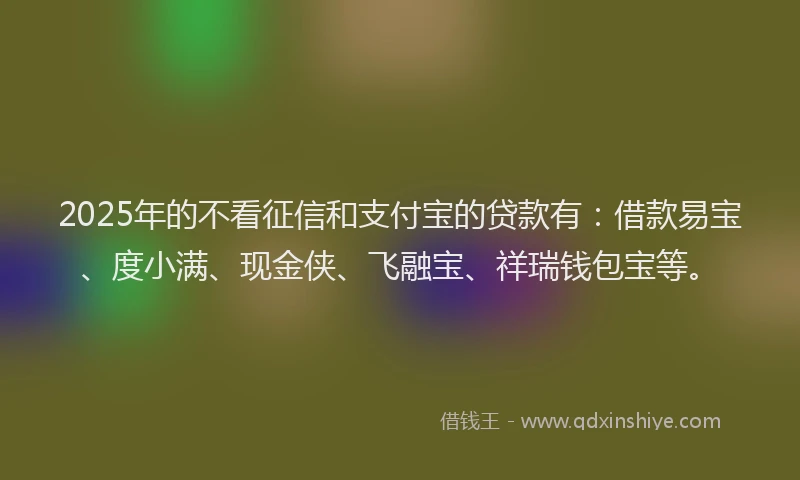 2025年的不看征信和支付宝的贷款有：借款易宝、度小满、现金侠、飞融宝、祥瑞钱包宝等。