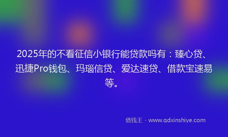 2025年的不看征信小银行能贷款吗有：臻心贷、迅捷Pro钱包、玛瑙信贷、爱达速贷、借款宝速易等。