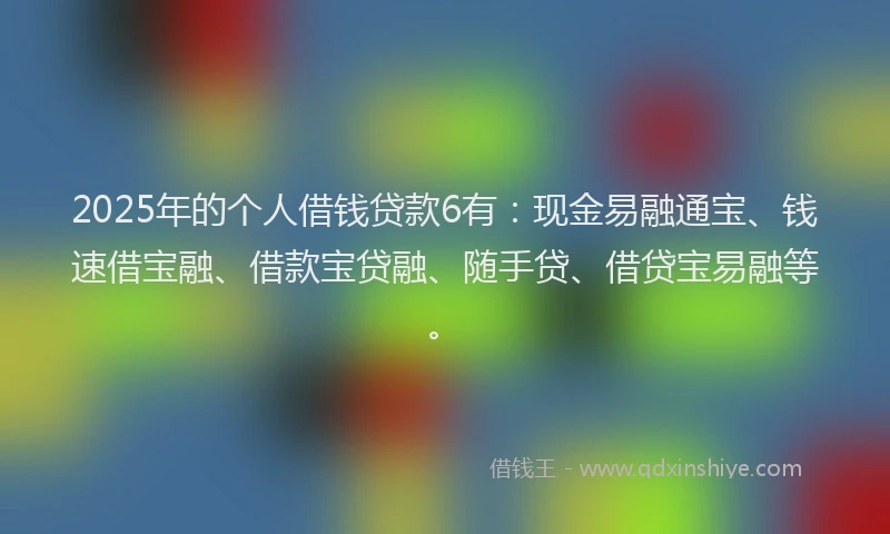 2025年的个人借钱贷款6有：现金易融通宝、钱速借宝融、借款宝贷融、随手贷、借贷宝易融等。