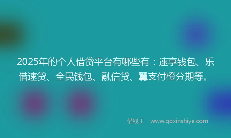 2025年的个人借贷平台有哪些有：速享钱包、乐借速贷、全民钱包、融信贷、翼支付橙分期等。