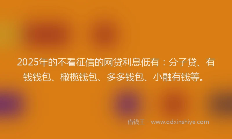2025年的不看征信的网贷利息低有：分子贷、有钱钱包、橄榄钱包、多多钱包、小融有钱等。