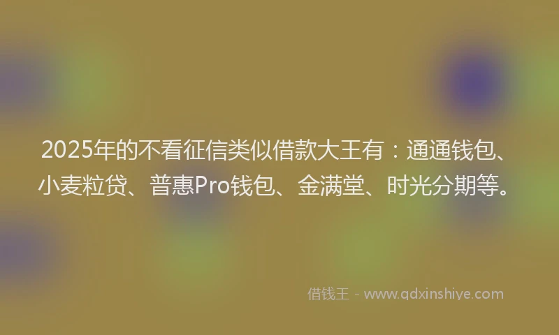 2025年的不看征信类似借款大王有：通通钱包、小麦粒贷、普惠Pro钱包、金满堂、时光分期等。