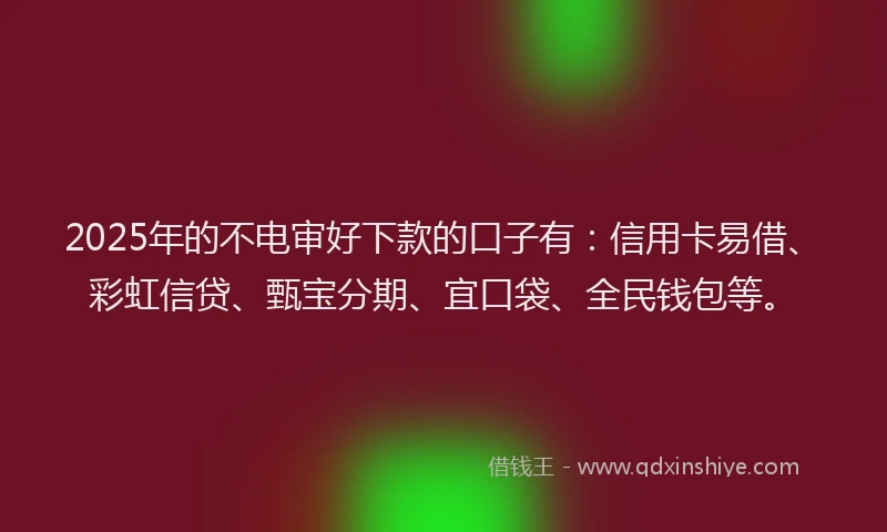 2025年的不电审好下款的口子有：信用卡易借、彩虹信贷、甄宝分期、宜口袋、全民钱包等。