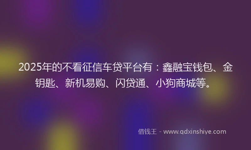 2025年的不看征信车贷平台有：鑫融宝钱包、金钥匙、新机易购、闪贷通、小狗商城等。