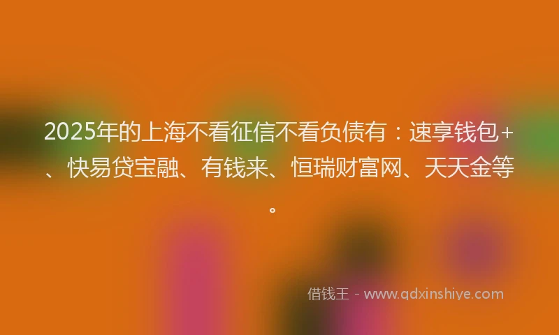 2025年的上海不看征信不看负债有：速享钱包+、快易贷宝融、有钱来、恒瑞财富网、天天金等。