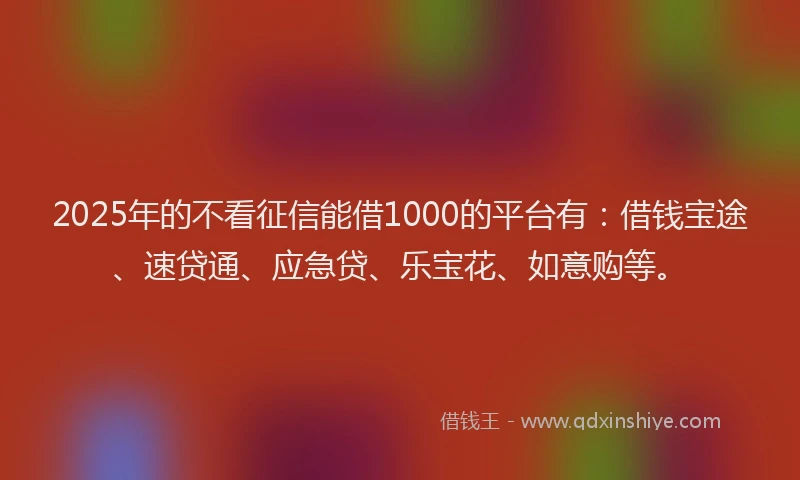 2025年的不看征信能借1000的平台有：借钱宝途、速贷通、应急贷、乐宝花、如意购等。