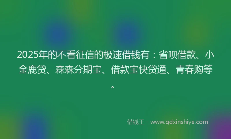 2025年的不看征信的极速借钱有：省呗借款、小金鹿贷、森森分期宝、借款宝快贷通、青春购等。
