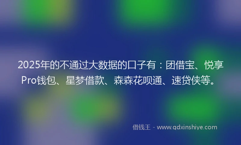 2025年的不通过大数据的口子有：团借宝、悦享Pro钱包、星梦借款、森森花呗通、速贷侠等。