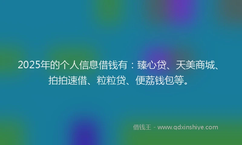 2025年的个人信息借钱有:臻心贷、天美商城、拍拍速借、粒粒贷、便荔钱包等。