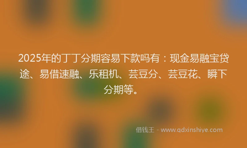 2025年的丁丁分期容易下款吗有：现金易融宝贷途、易借速融、乐租机、芸豆分、芸豆花、瞬下分期等。