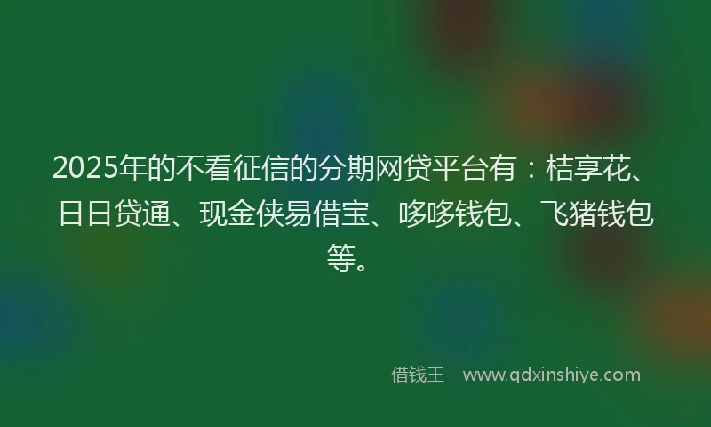 2025年的不看征信的分期网贷平台有：桔享花、日日贷通、现金侠易借宝、哆哆钱包、飞猪钱包等。