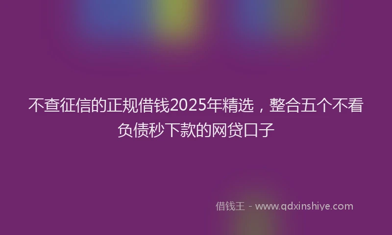 不查征信的正规借钱2025年精选，整合五个不看负债秒下款的网贷口子