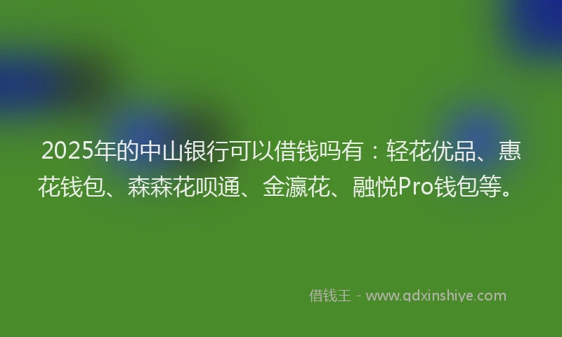 2025年的中山银行可以借钱吗有：轻花优品、惠花钱包、森森花呗通、金瀛花、融悦Pro钱包等。