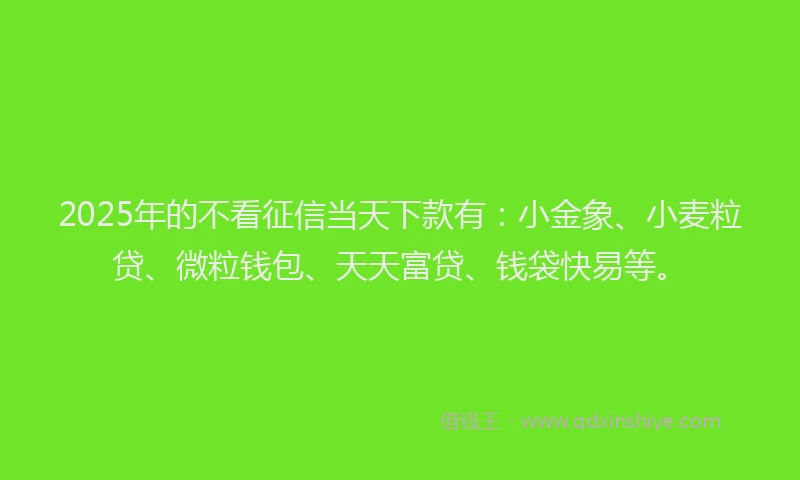 2025年的不看征信当天下款有：小金象、小麦粒贷、微粒钱包、天天富贷、钱袋快易等。