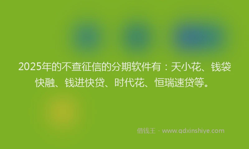 2025年的不查征信的分期软件有：天小花、钱袋快融、钱进快贷、时代花、恒瑞速贷等。