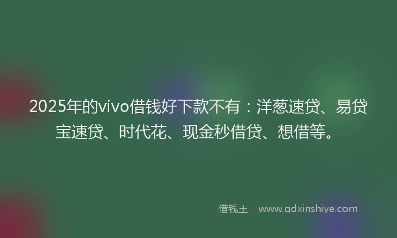 2025年的vivo借钱好下款不有：洋葱速贷、易贷宝速贷、时代花、现金秒借贷、想借等。