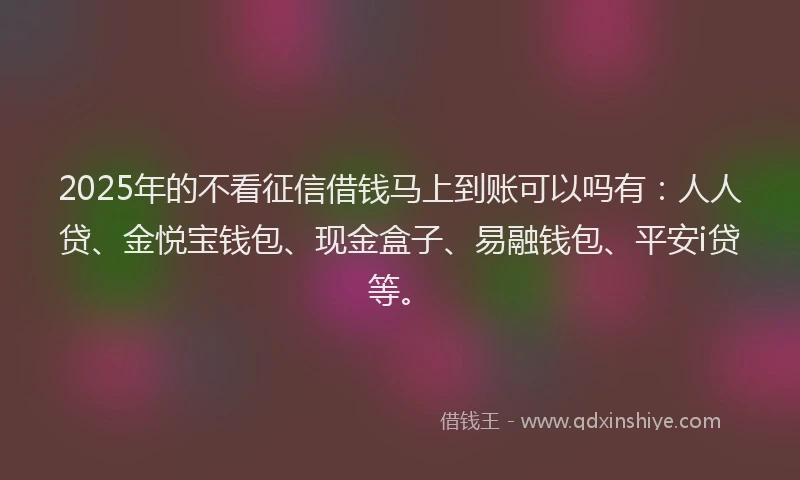 2025年的不看征信借钱马上到账可以吗有：人人贷、金悦宝钱包、现金盒子、易融钱包、平安i贷等。