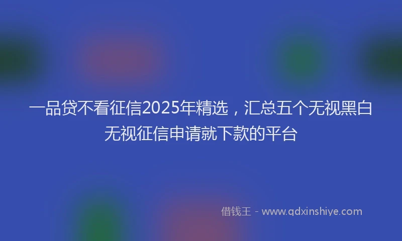 一品贷不看征信2025年精选，汇总五个无视黑白无视征信申请就下款的平台