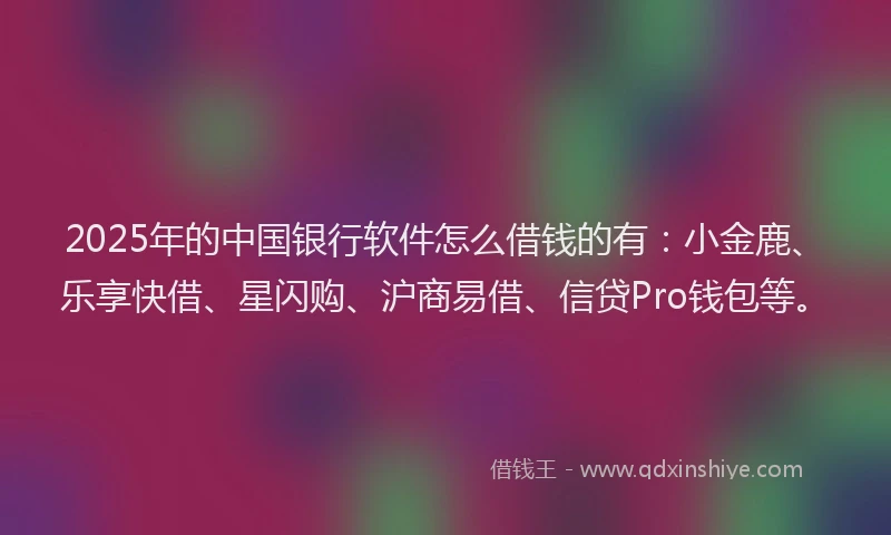 2025年的中国银行软件怎么借钱的有：小金鹿、乐享快借、星闪购、沪商易借、信贷Pro钱包等。