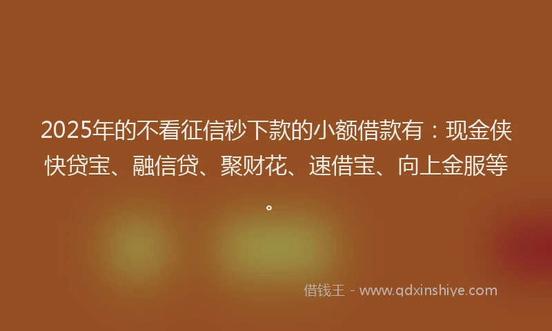 2025年的不看征信秒下款的小额借款有：现金侠快贷宝、融信贷、聚财花、速借宝、向上金服等。