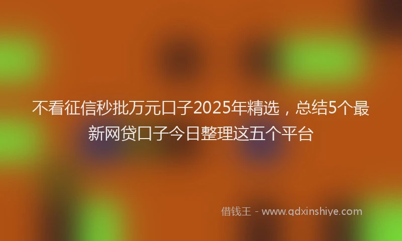 不看征信秒批万元口子2025年精选，总结5个最新网贷口子今日整理这五个平台